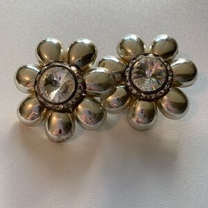 Elegant Vintage Silver Flower Earrings with Crystal Center